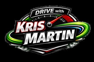 Drive with Kris Martin logo featuring a speedometer gauge and colorful racing-themed design